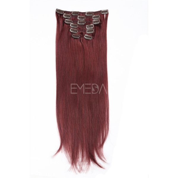 Double drwan red clip in human hair extensions Brazilian remy human hair YJ10